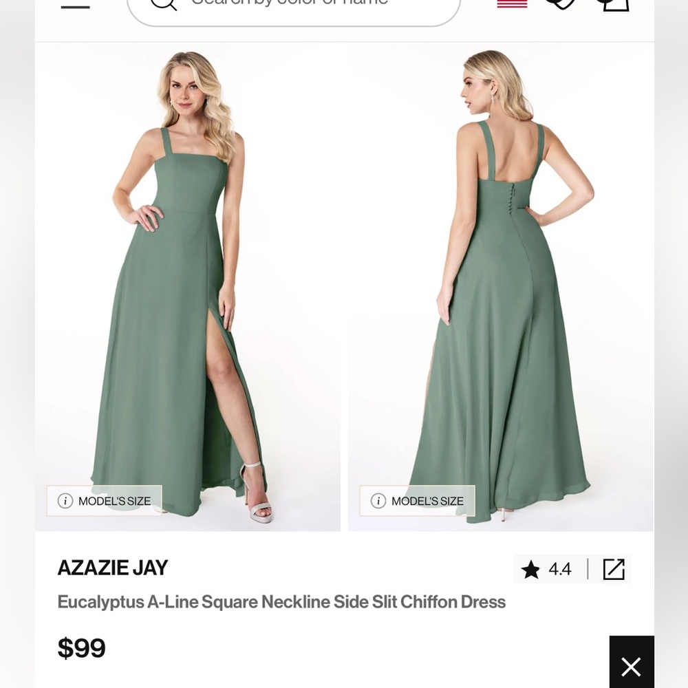 Azazie Green Maxi Dress Square Neck A-Line